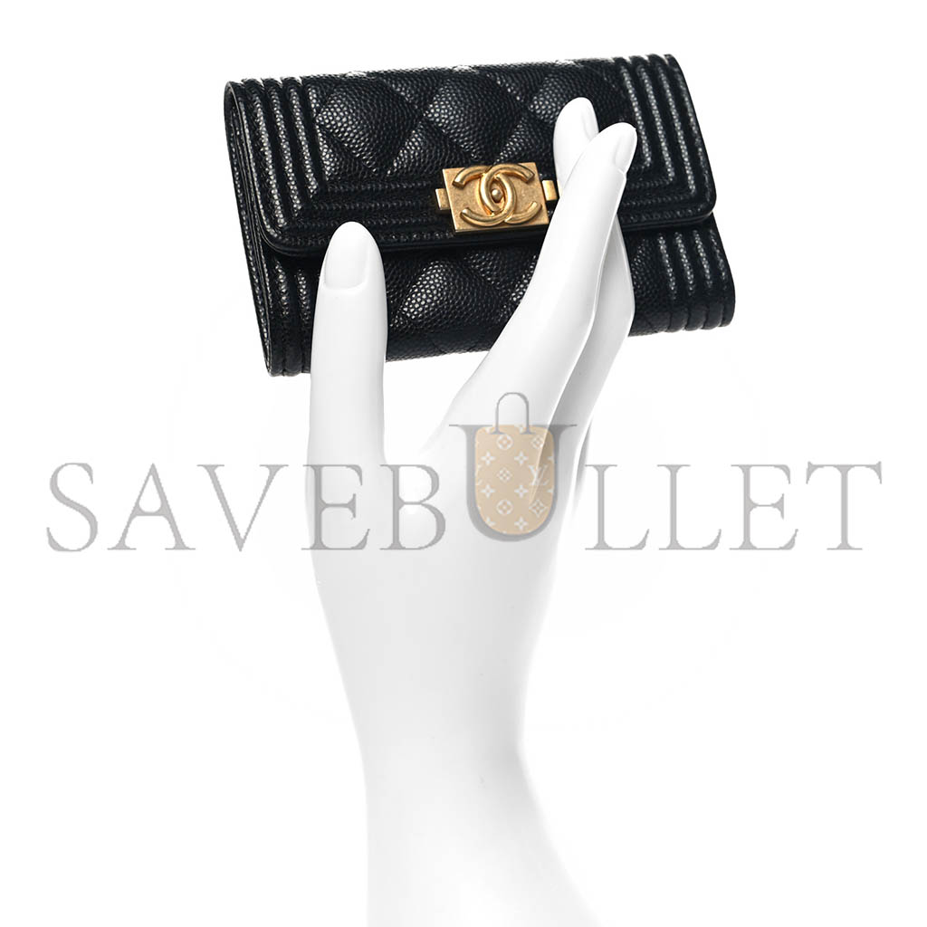 CHANEL CAVIAR QUILTED BOY FLAP CARD HOLDER BLACK A80603 (11.3*7.5*2.1)